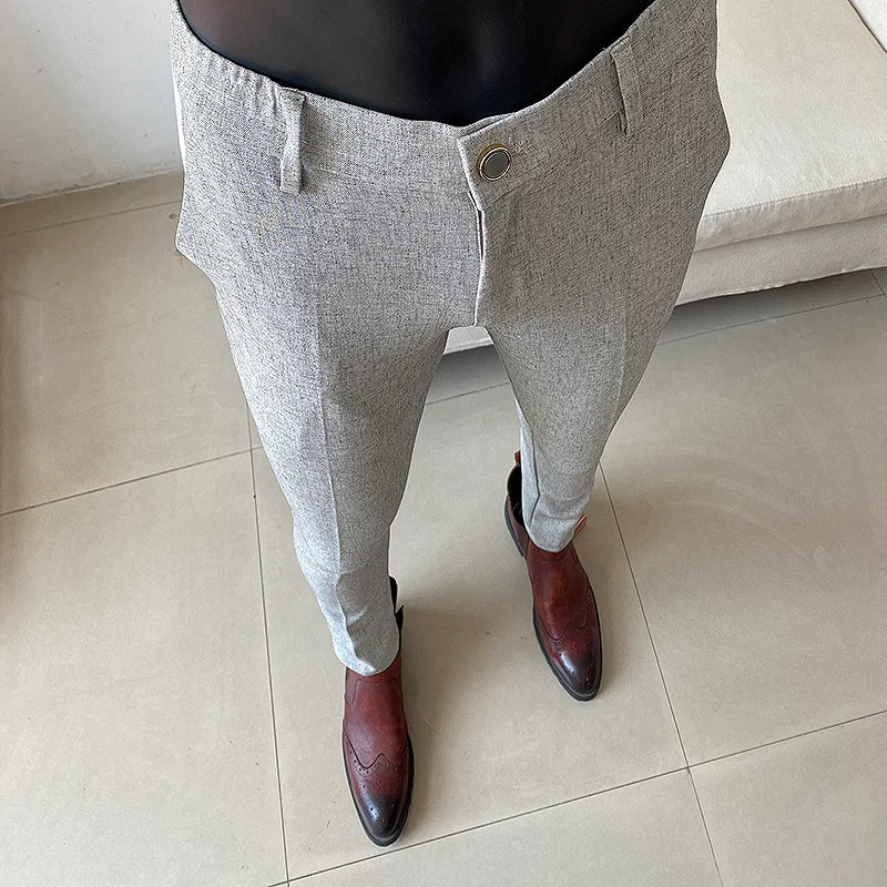 Summer New Men's Casual Stretch Trousers High Quality Fashion Slim Fit Solid Color Formal Business Social Office Suit Pants