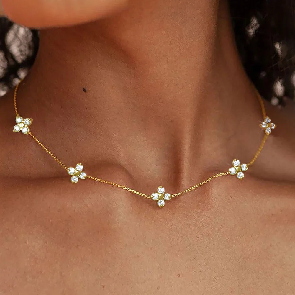 Four-Leaf Clover Moissanite Necklaces for Women Certified 2mm Lab Diamond Choker 925 Sterling Silver Chian Fine Jewelry Gifts