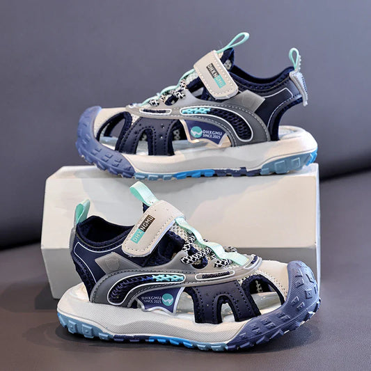 Kids Closed-Toe Sport Sandals, Breathable Mesh Non-Slip Summer Shoes for Boys, Lightweight Casual Beach Hiking Sandals Children