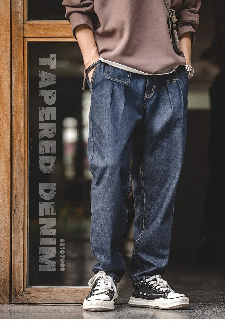 Retro Denim Wash Baggy Men's Jeans Wide Leg Tapered Pants Fashion Casual Streetwear Jean Straight Elastic Men Trousers