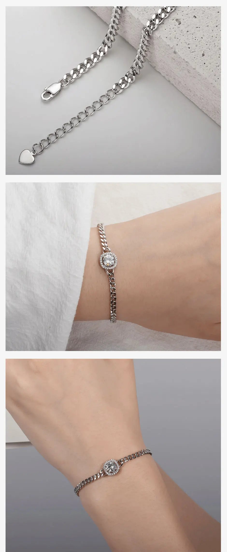 Moissanite Cuban Bracelet On Hand 925 Sterling Silver 18K White Gold Plated Adjustable Bracelets for Woman Jewelry
