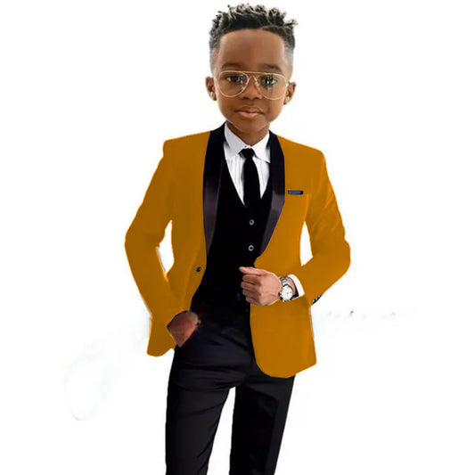Christmas Boys Red Velvet Suits 3 Pieces Party Wear Formal Shawl Lapel Kids Suit Set Wedding Tuxedo Children's Stylish Tuxedo