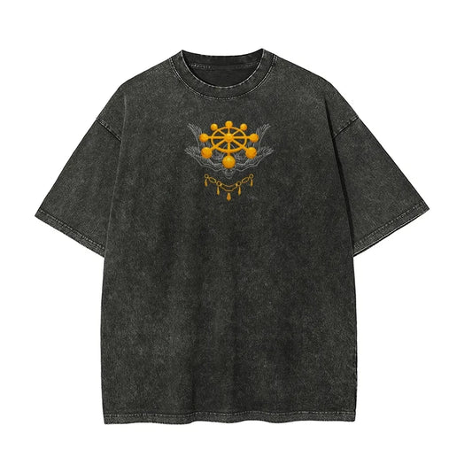Mahoraga Wheel T-shirt Jujutsu Kaisen Eight-Handled Sword Tee Vintage Washed Oversized Anime Graphic Streetwear Retro Men Tops