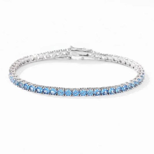 Bracelet de tennis original 2024 entièrement en zircon rouge de 3 mm pour femmes, en argent S925, avec maillons de pierres précieuses bleues de haute qualité, cadeau