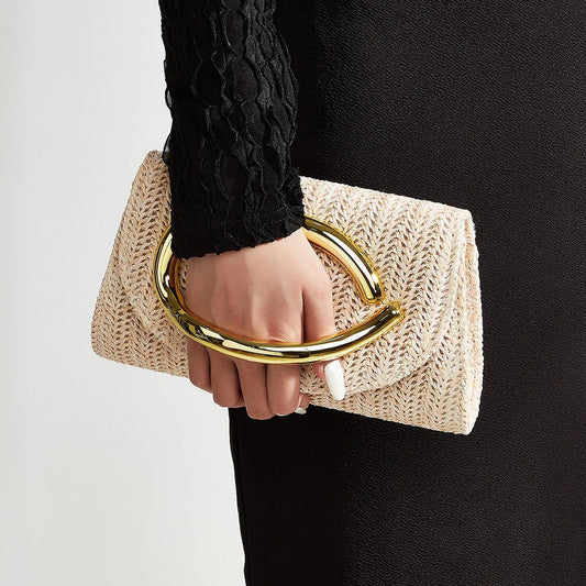 Women's Woven Clutch Bag with Flap, Stylish Handle, Detachable Shoulder Strap, Simple Solid Color, Wedding Season, Party, Prom, Gathering, Envelope Bag, Flap Bag, Summer Beach, Holiday Essential, Vacation Season, Solid Color,