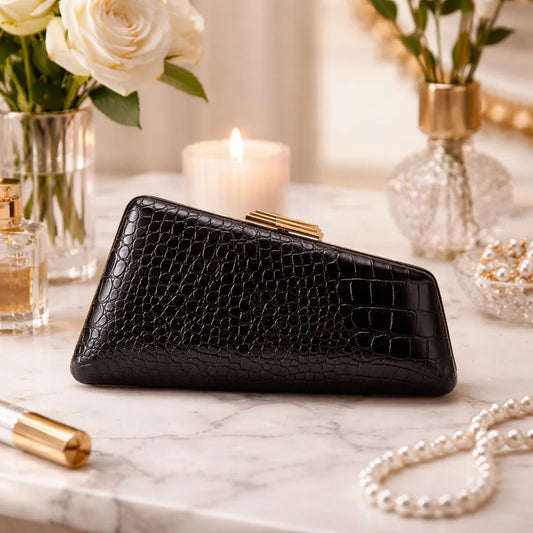 Wine Red Snake or Alligator Pattern PU Clutch Evening Bag with Gilded Buckle for Retro Dinner Party Ladies Handbag