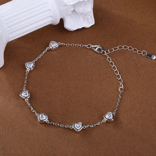 Bracelets certifiés en moissanite et diamants taille cœur de 4 mm sertis clos pour femmes, bracelet à breloques en argent S925 100 %, chaîne de poignet réglable