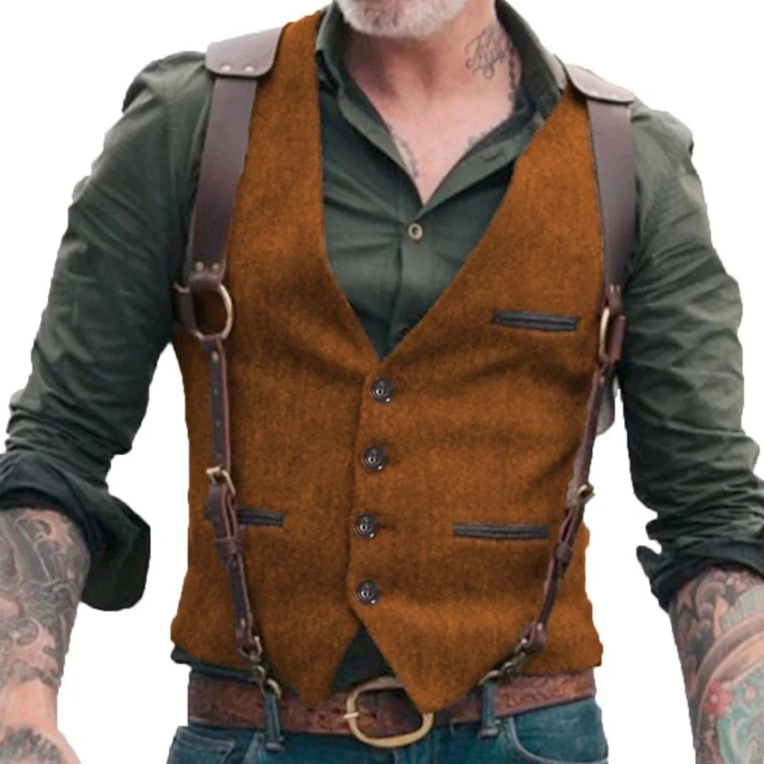 Men Vest Brown V-neck Single Button Solid Waistcoat For Wedding Birthday Banquet Business Casual Daily Men Suit Vest