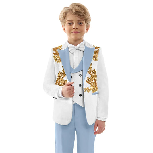 Hot Sale Boys Jacquard Suits 4 Pieces Wedding Ring Bearer Outfit Exquisite Slim Fit Suit Set For Kids School Performance Wear
