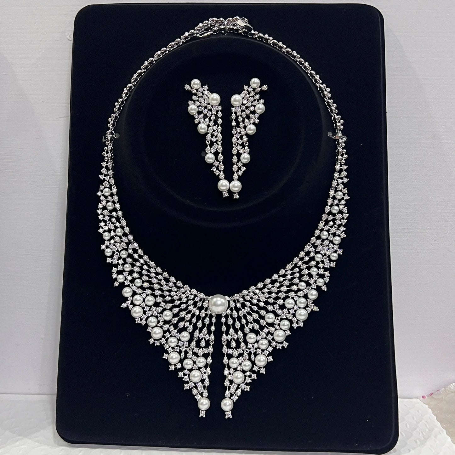 Luxury Cubic Zirconia 2pcs Pearl Necklacе Nigeria Dubai Bridal Wedding Jewellery Sets For Women Party Accessories