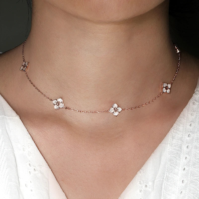 18k Plated Flower Moissanite Choker Necklace for Women Girls Neck Chain Sparkling 925 Sterling Silver Jewelry Pendant