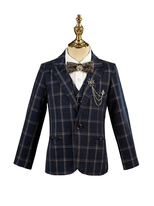 Kids Jacket Vest Pants 3PCS Photograph Dress Children Formal Wedding Suit Boys Birthday Mariage Performance Celebration Costume