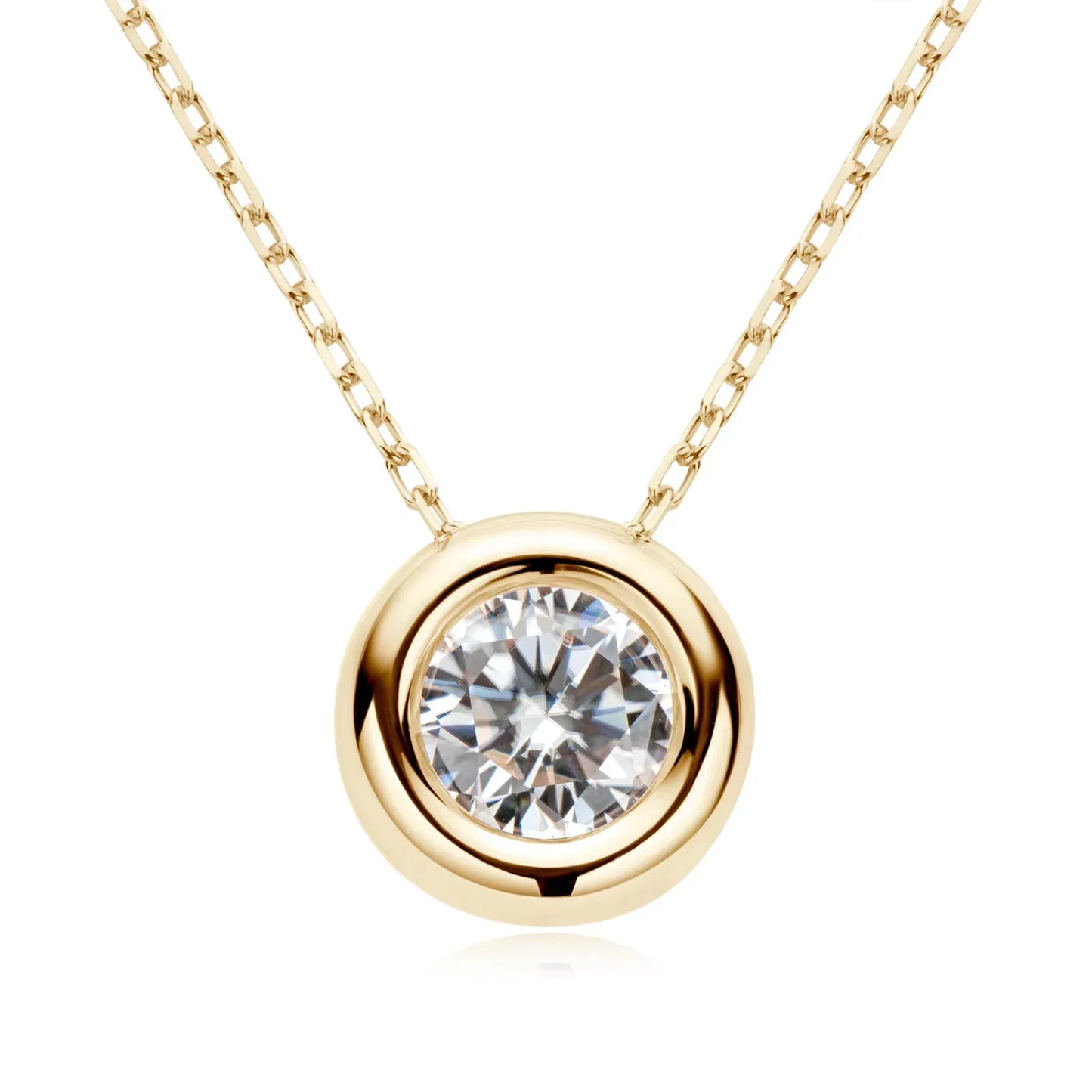 6.5mm Round Bezel Moissanite Pendant Necklace For Women 925 Sterling Silver Clavicle Chain Necklaces Jewelry Collare Mujer