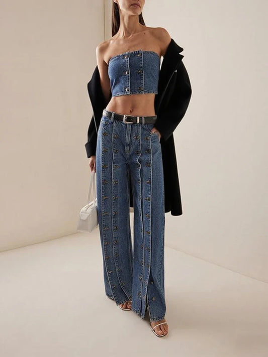 Spring Autumn Womens Stylish Button Jeans Pants 2025 New Vintage Denim Long Trousers Woman Fall Bottoms Clothes