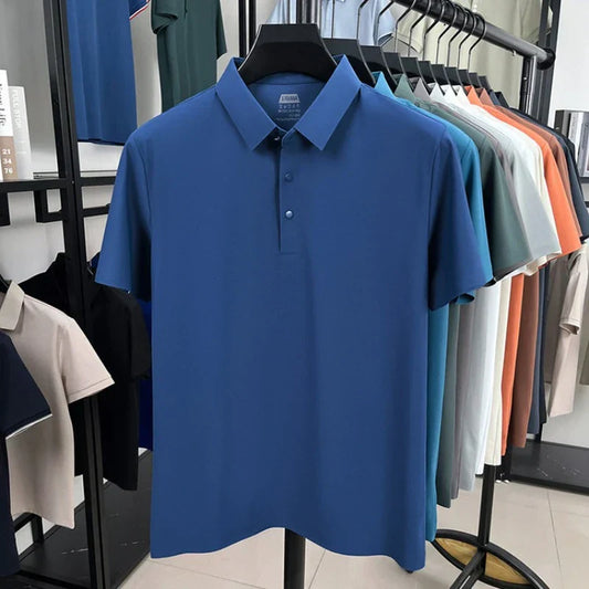 Men's Seamless Polo Shirt - Breathable Nylon-Spandex Blend, Reinforced Collar & Matching Buttons (12 Colors, M-4XL)