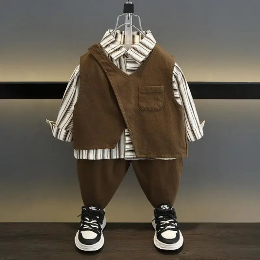 2-10Y Boys Clothing Set 2026 New Handsome Casual Spring and Autumn Baby Children's Vest T-shirt Pants 3 Piece Set Kids Outfits