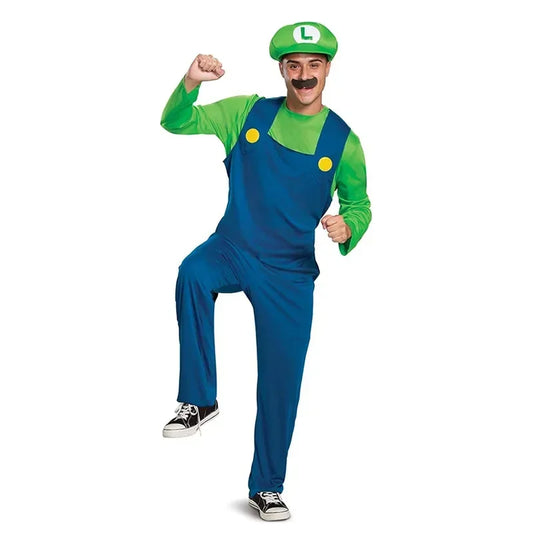 Anime Game Plumber Brothers Costume Funny Performance Costume Halloween Unisex Mens Womens Teen Party with Hat and Mustache