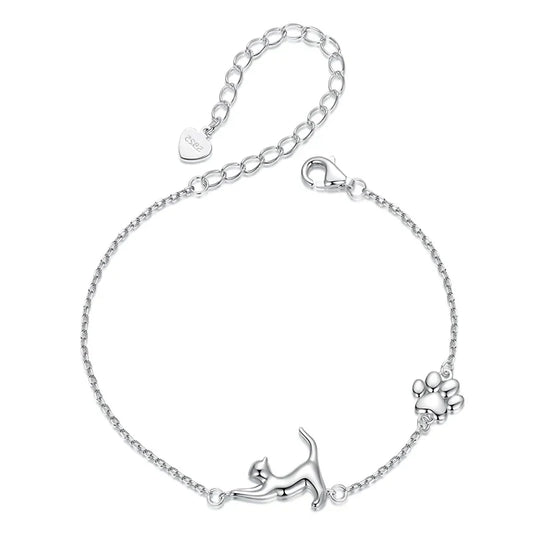 Bracelet chaîne mignon chat / chien en argent sterling 925 pour femmes, bijoux délicats, bracelet animal de compagnie pour cadeau SCB290
