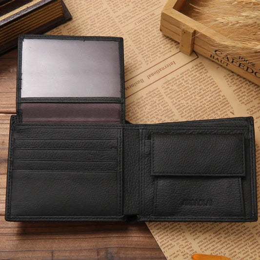 Portefeuilles Homme en Cuir Véritable 100% Produit Haut de Gamme Portefeuilles Courts en Cuir de Vachette Véritable pour Homme Noir Portefeuille Homme