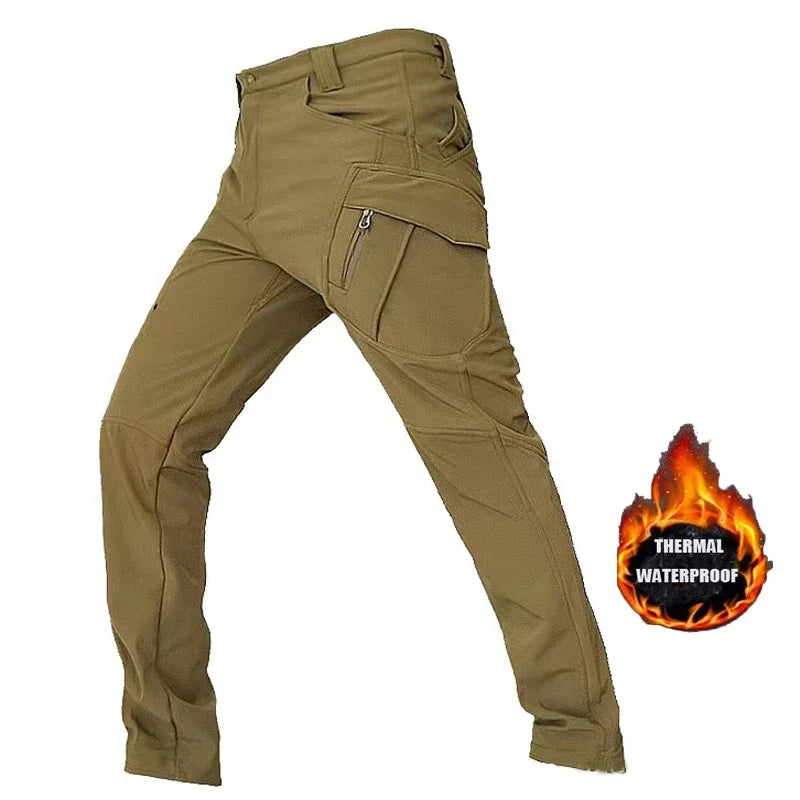 Men's Autumn Winter SoftShell Fleece Jackets Male Hood Windproof Coat Fishing Hiking Camping Climbing Skiing Warm Pants Trousers
