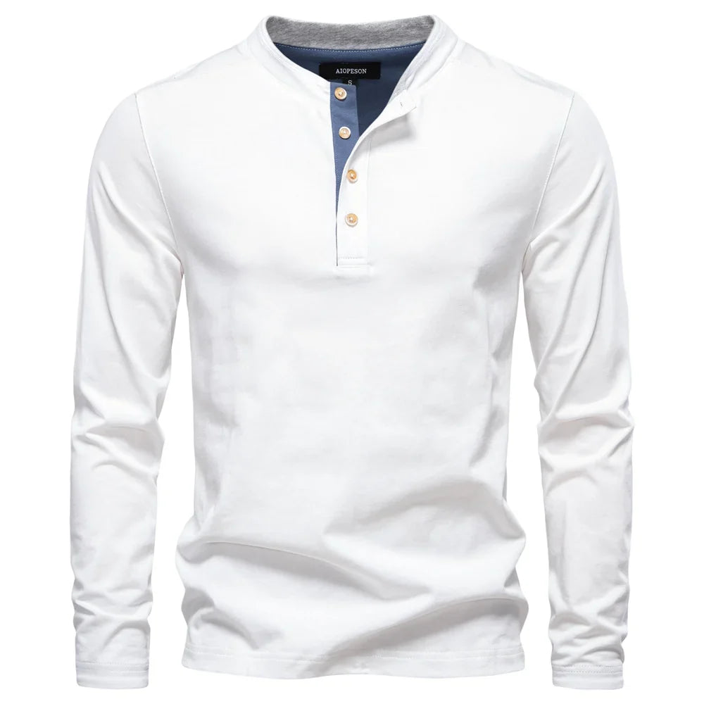 Men's Long SleeveT-shirt Fashion HIgh Quality Cotton t shirt for man button collar basic tshirt