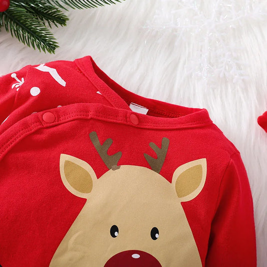 Prowow 0-18M Baby Christmas Costume Cartoon Deer Jumpsuit With Santa Hat Christmas Baby Romper For Newborn New Year Costume