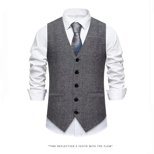 Men's Suit Vest Solid Color European Herringbone Suit Waistcoat Business Casual Working wear Retro Single Breasted Pattern Vest