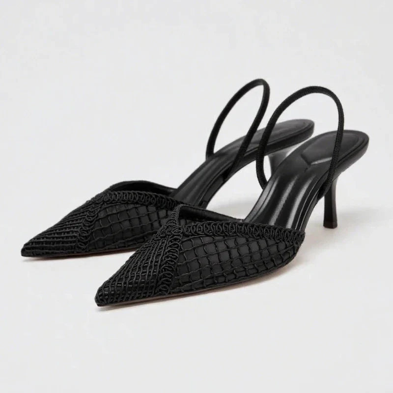 Mesh Woven Heeled Sandals Women Sexy Pointed Toe Back Strap Thin High Heels Comfortable Elegant Designer Shoes for Women Pumps