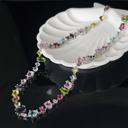 Candy Colorful Imitation Crystal Dopamine Unique Design Choker Necklace Bracelet Earrings, Jewelry for Women Bridal Gift
