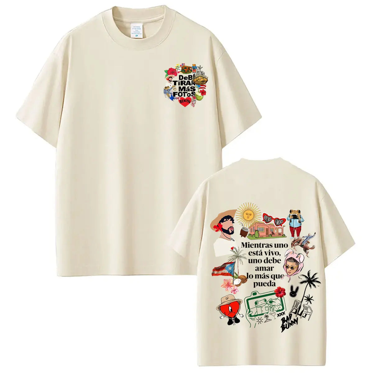 Rapper Bad Bunny Tour 2026 Graphics T-Shirt Men Women Vintage T Shirts Short-sleeved 100% Cotton Hip-hop Aesthetics T-shirts