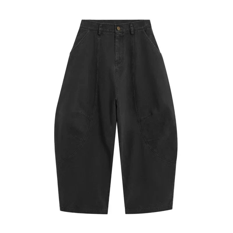 Boyfriend Barrel Jeans Women Men Vintage Patchwork Seam Low Rise Extra-wide Leg Pants Long Trousers Hip Hop Streetwear