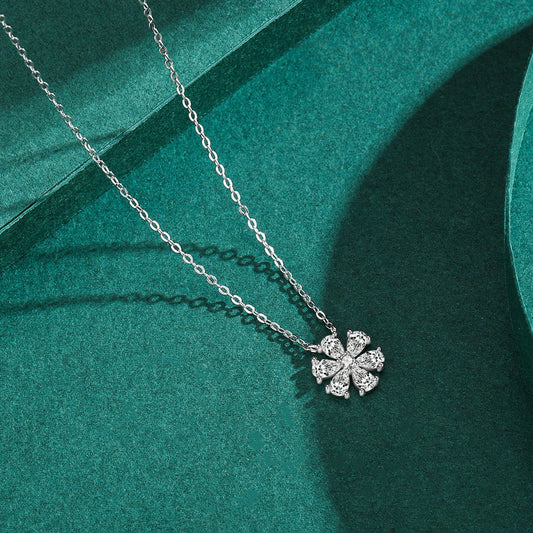 925 Sterling Silver Sparkling Lucky Flower Pendant Necklace for Women Luxury Drop Zirconia Female Wedding Fine Jewelry