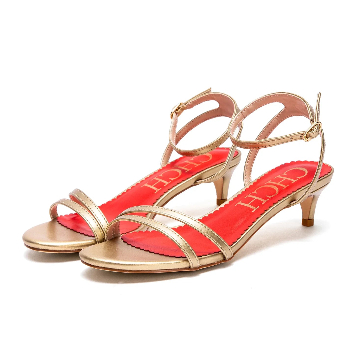 Womens Sandals Round Open Toe Kitten Heels Adjustable Ankle Strap Low Heels Heeled Sandals for Women Summer Dress Shoes 3cm