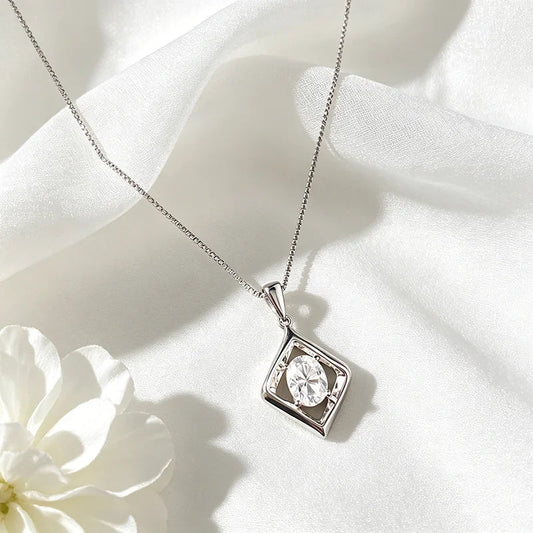 1.5CT Oval Cut Certified Moissanite Necklace Pendant for Women Doveggs Girls Jewelry Lab Diamond Chain Pure 925 Silver
