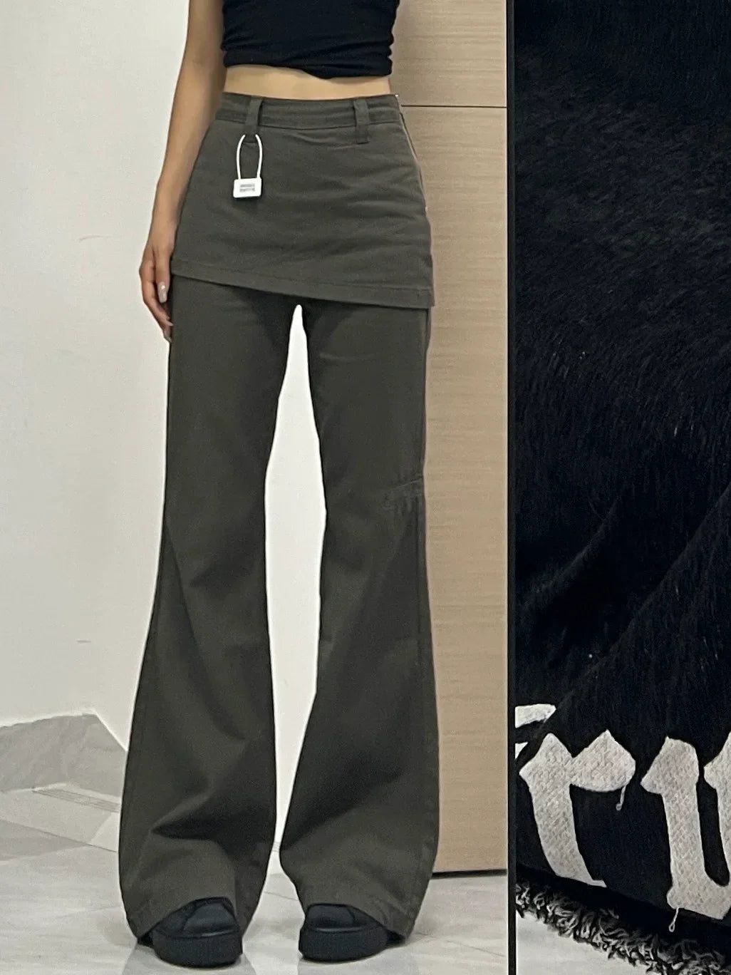 Fake Two-Piece Plus size Wide Leg Jeans for Women 2025 New Y2k Fashion Streetwear High Waisted Flare Denim Pants