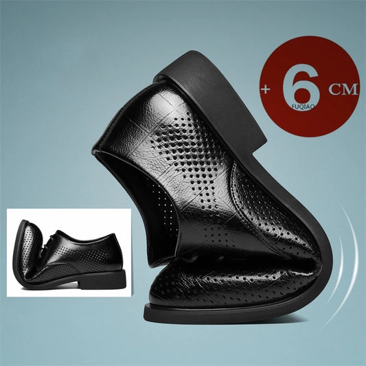 Men Spring Summer Hollow Out Breathable Elevator Shoes 6cm Hidden Height Increasing Business Formal Dress Office Wedding Shoes