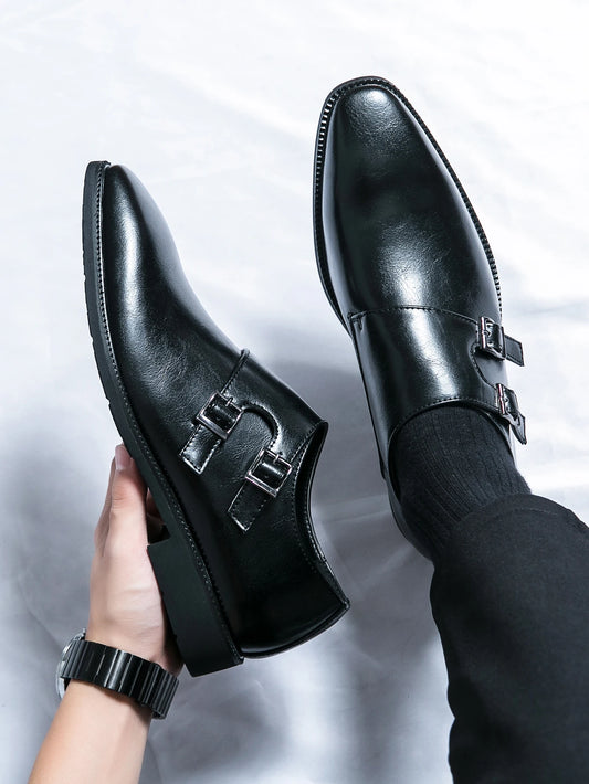 Men's Monk Leather Shoes Pointed Toe Buckle Dress Shoes Oxfords Classic Retro Business Office Wedding Comfortable