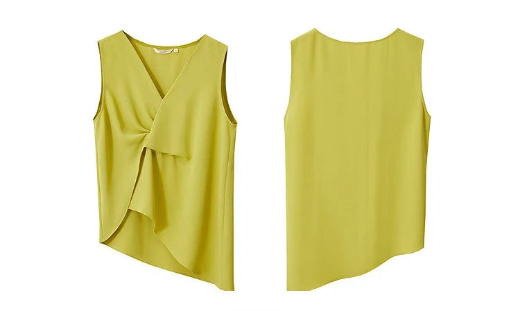 Women's Blouse 2026 Summer New Flowy Chiffon Asymmetric Hem Top Elegant Office Solid Casual V-Neck Shirt For Women 12612025