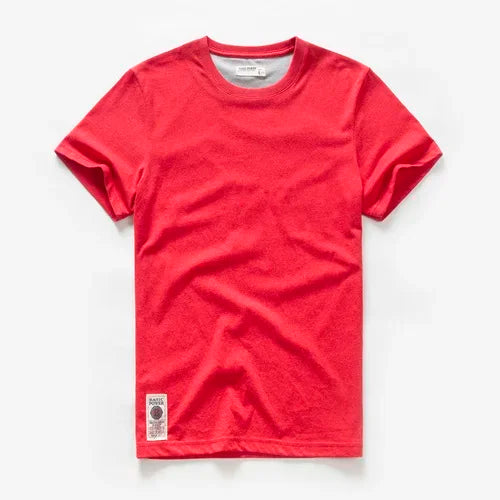 Men's T-Shirt Summer Cotton Solid T-Shirt Men's Short Sleeve Tee Fancy Yarns High Quality Classical Tops T Shirts Color Wine Blu