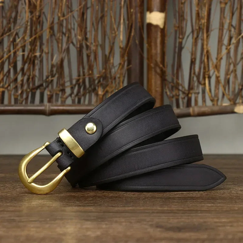 2.4 CM Pure Cowhide Genuine Leather Ladies High Quality Jeans Brass Buckle Belts Cowboy Fashion Designer Belts for Women luxury