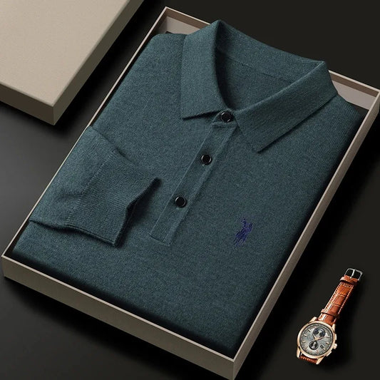 High quality luxury knitted long sleeve T-shirt men's autumn new designer brand Pony embroidery fashion Paul classic polo shirt