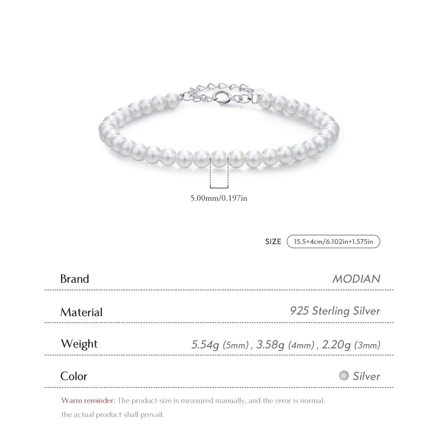 925 Sterling Silver Elegant Delicate 3MM 4MM 5MM Stackable Shell Pearl Bracelet For Women Party Fine Jewelry Gifts