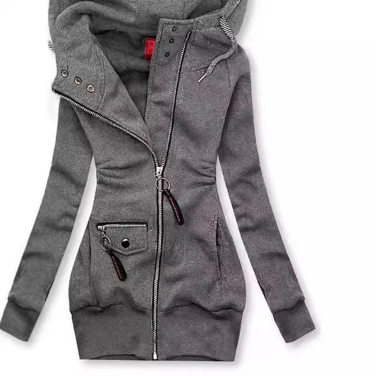 Drawstring Ladies Hooded Outerwear Sweatshirt Fashion Long Sleeve Zip-up Women Versatile Tops Coat Jacket for Spring Autumn
