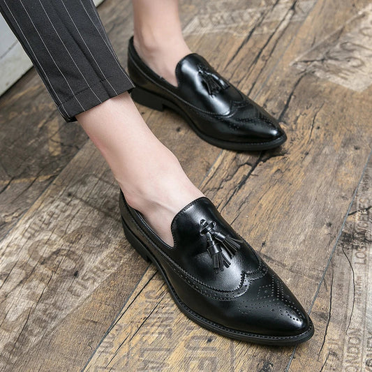 Dress Shoes Men Tassel Formal Leather Shoes Male Classic Social Casual Business Brogue Shoes Wedding Party Leather Loafers Male