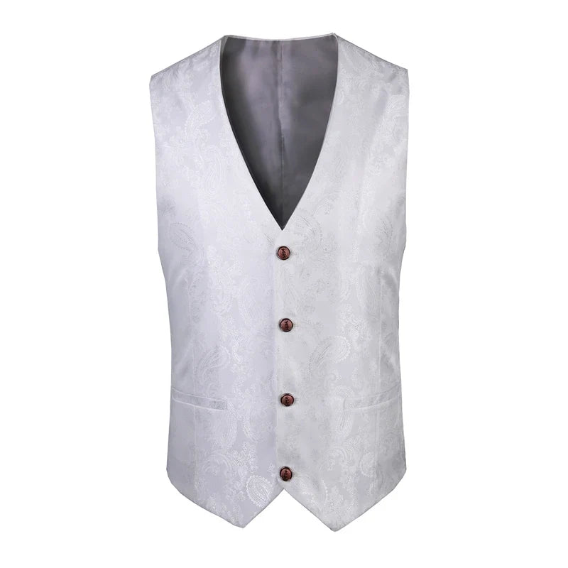 2025 New High-end V-neck Jacquard Black Vest for Men, White Sleeveless Waistcoat, Silver Billiards Uniform ,male Magician Vests