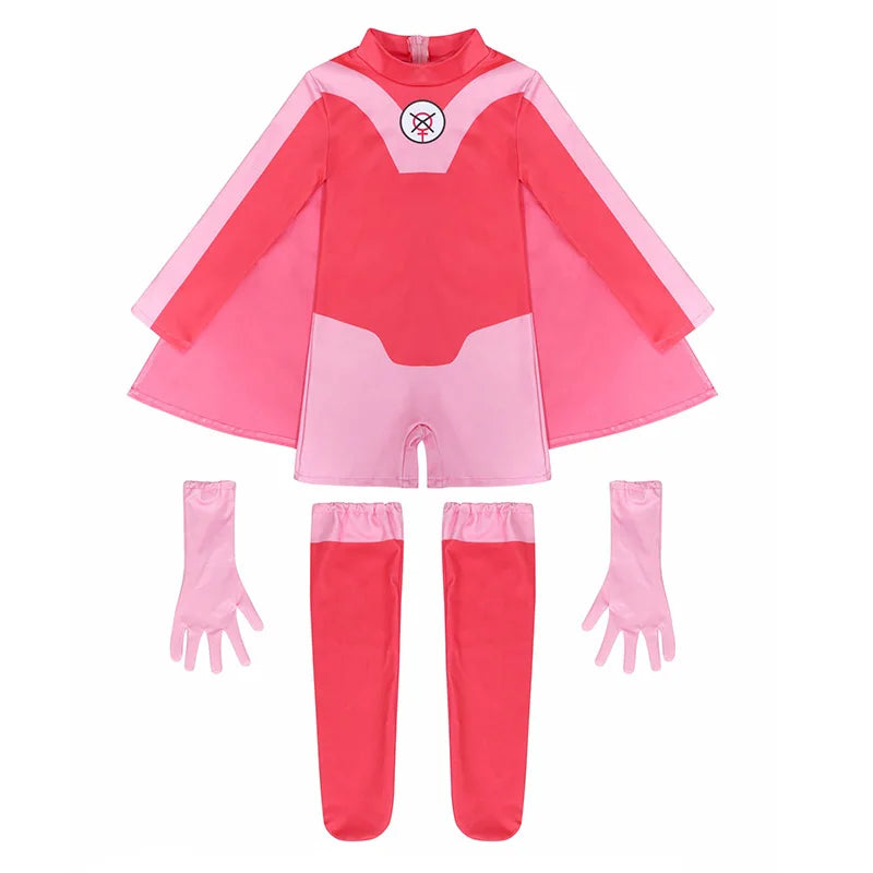Anime Kids Invincible Costume Boys Omni-man Mark Grayson Cosplay Child Superhero Girls Atom Eve Pink Jumpsuit Halloween Costume