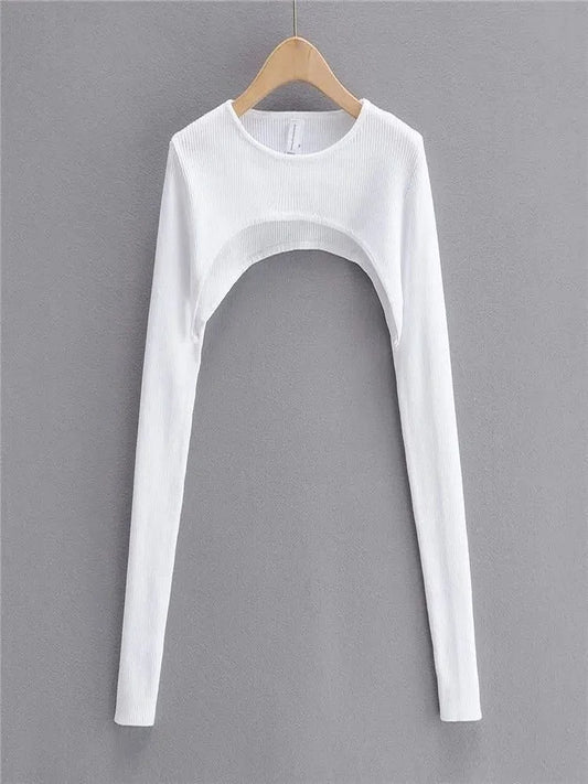 Y2k Aesthetic Clothes O-neck Black White Sexy Harajuku Knitted Tshirt 2024 T-shirts Women Long Sleeve Crop Top Spring Autumn