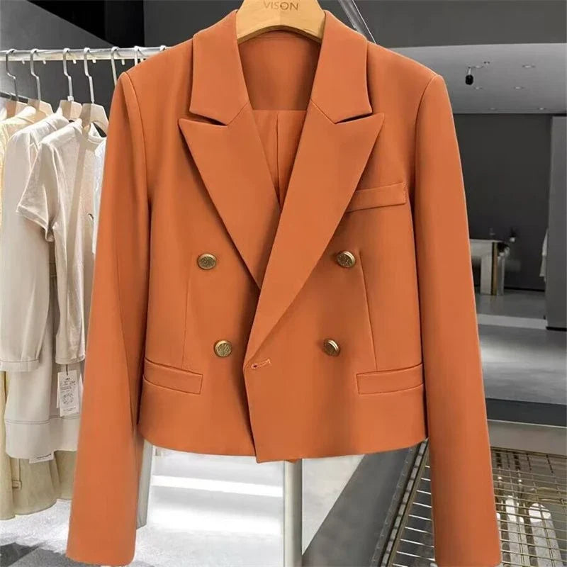 Autumn Elegant Office Lady Suits Blazer Stylish Women OL Work Blazer Casual Solid Crop Top Lapel Neck Long Sleeve Outwear 2025