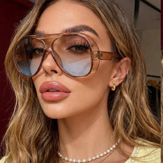 2026 Vintage Oversize Square Tea Blue Gradient Sunglasses for Women Fashion Black Cat Eye Sun Glasses Ladies Sexy Driving Shades