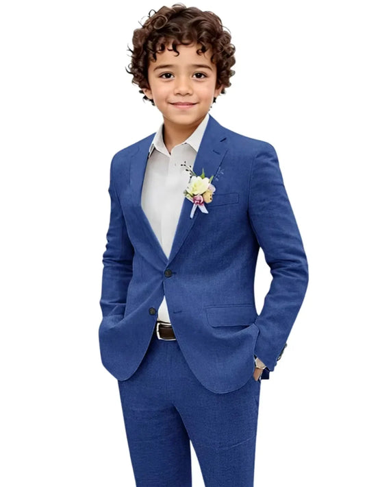 Summer Boys Linen Suit Set 2 Pieces Jacket Pants Beach Wedding Wear Notched Lapel Kids Handsome Tuxedo For Birthday Party 2-20T